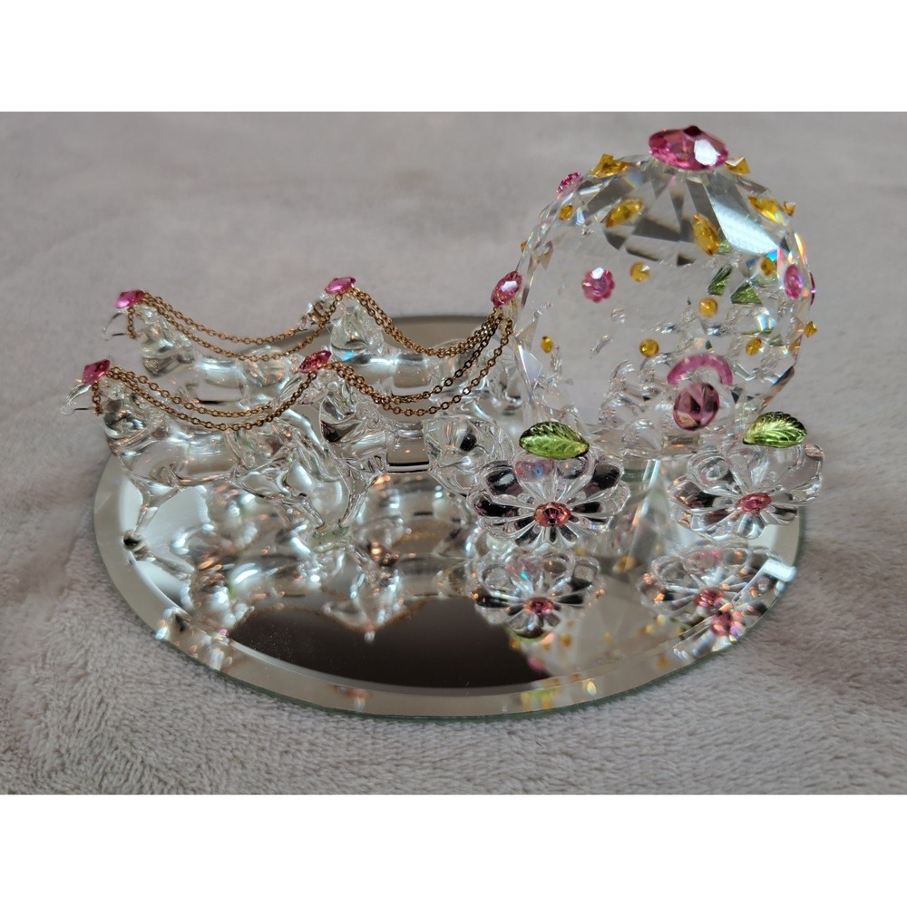 Crystal Glass Cinderella Carriage and Horses Figurine with Mirrored Base Pink - Picture 8 of 9